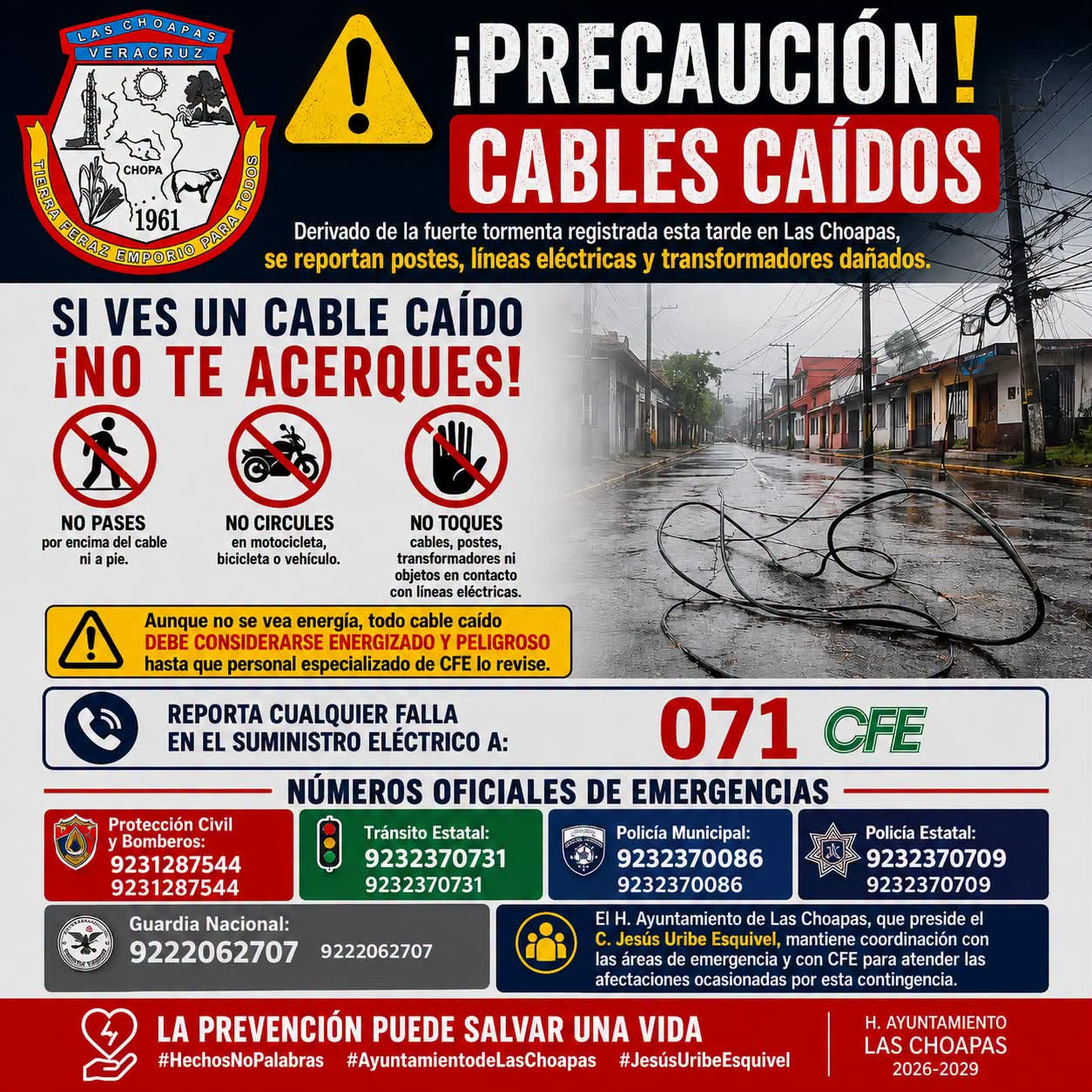 PRECAUCION CABLES CAIDOS POR TROMBA