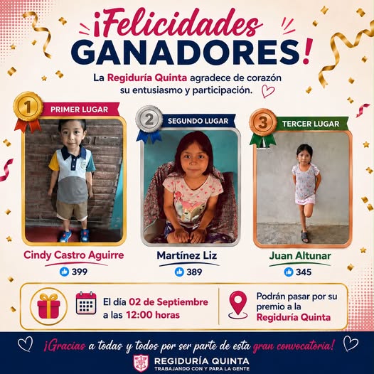 FELICIDADES A LOS GANADORES!!! REGIDURIA QUINTA