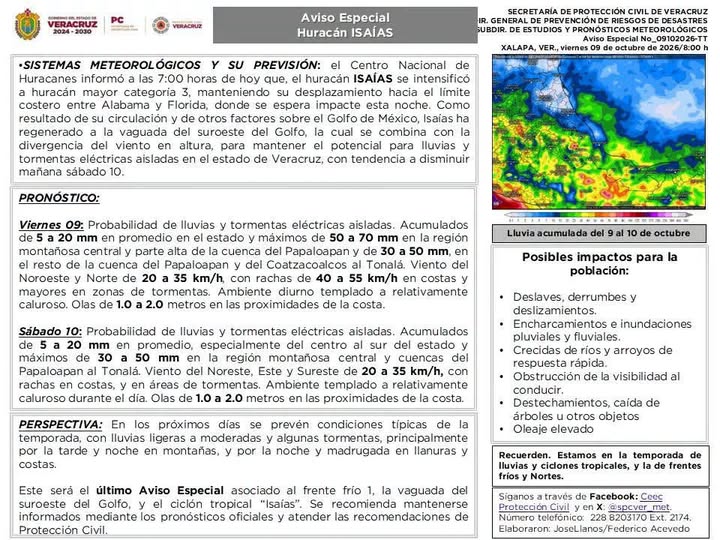  AVISO ESPECIAL DE PROTECCIÓN CIVIL