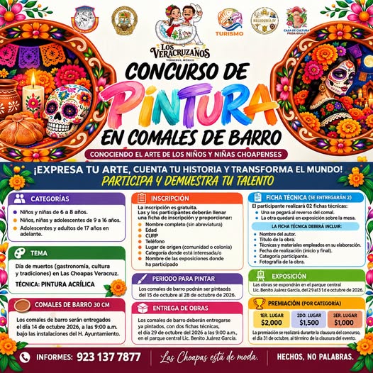 CONVOCAN A NIÑAS, NIÑOS Y ADULTOS AL CONCURSO DE PINTURA EN COMALES DE BARRO EN LAS CHOAPAS