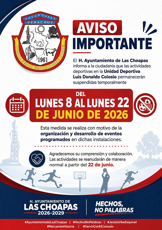 Actividades suspendidas en la Unidad Deportiva