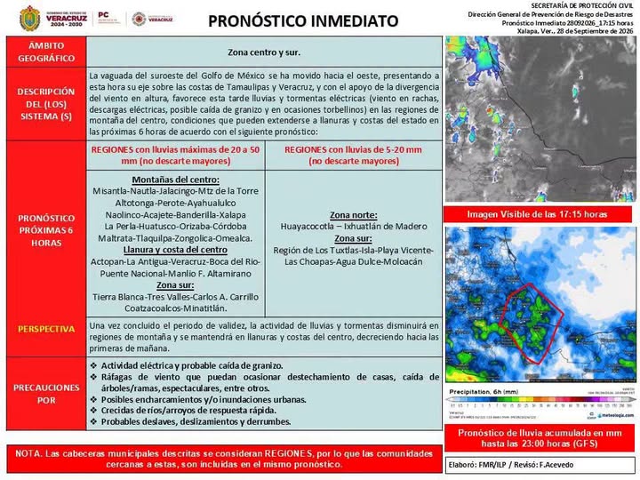 #AlertaClimática para Veracruz. Xalapa, Ver., 28 de septiembre de 2026.