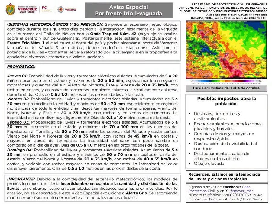  AVISO ESPECIAL | FRENTE FRÍO NÚM. 1 Y VAGUADA